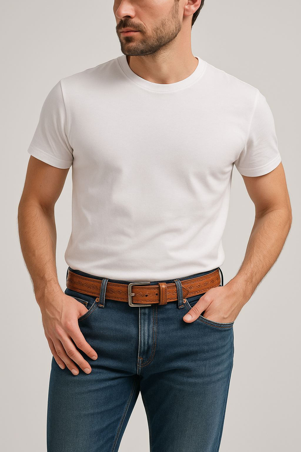Men's Genuine Leather Brown Belt