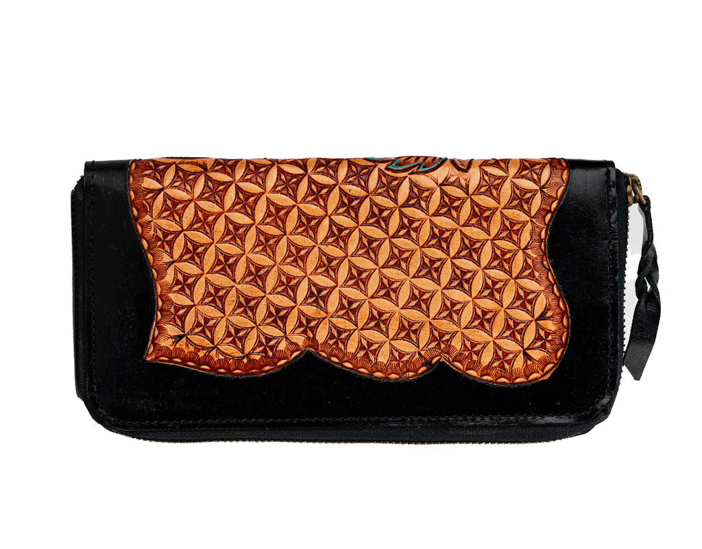 Genuine Leather Floral Clutch Wallet