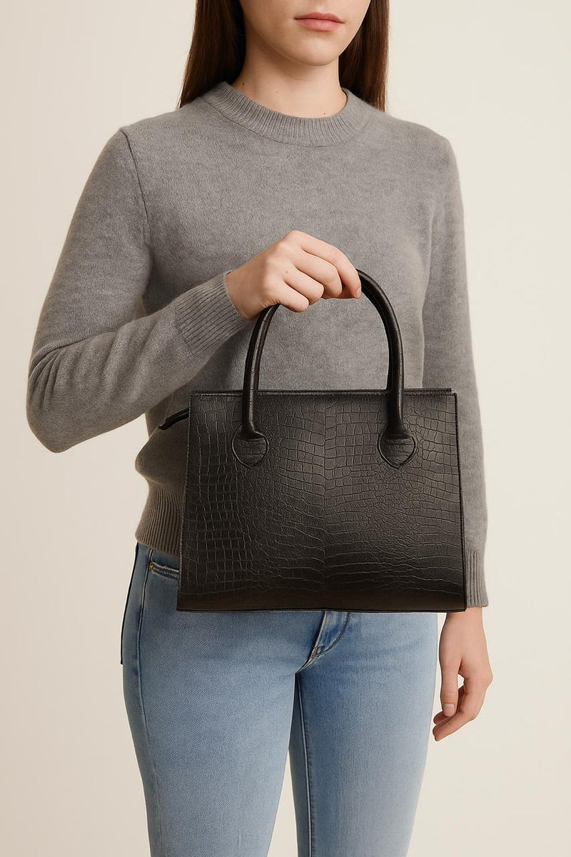 Genuine Leather Crocodile Finish Handbag