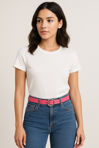 Luxury Pink Pebble Leather Belt