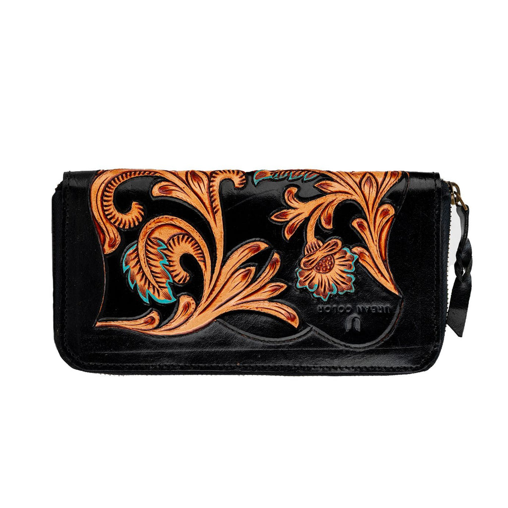 Genuine Leather Floral Clutch Wallet